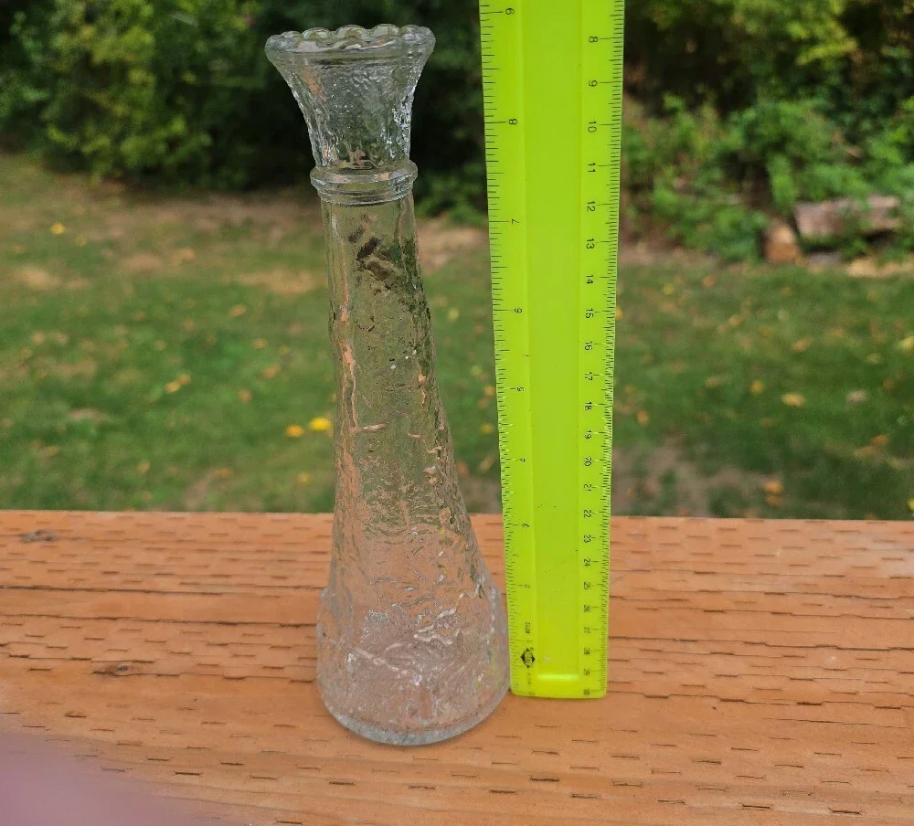 Vtg Libbey Glass Clear Textured Leaf Bud Vase 8